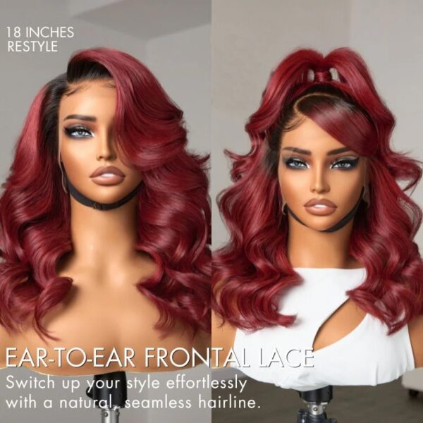 TRILL Limited Design - Gorgeous Loose Body Wave Red Hair Wig with Dark Roots Ear-to-Ear 13x4 Frontal Lace Wig(7-Day Crafting)