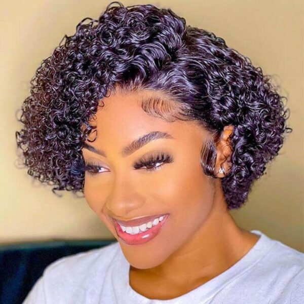 TRILL Short Curly Pixie Cut Bob Glueless 13×4 Lace Front Wigs Brazilian Cute Curly Human Hair 180% Density