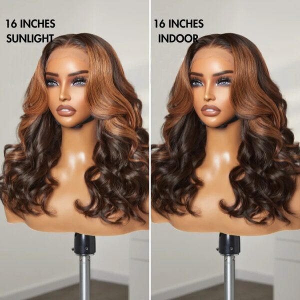 TRILL Copper Ombre Highlights Loose Body Wave Glueless 5x5 Closure Pre-Cut Lace Wig Breathable Cap(Middle Part)