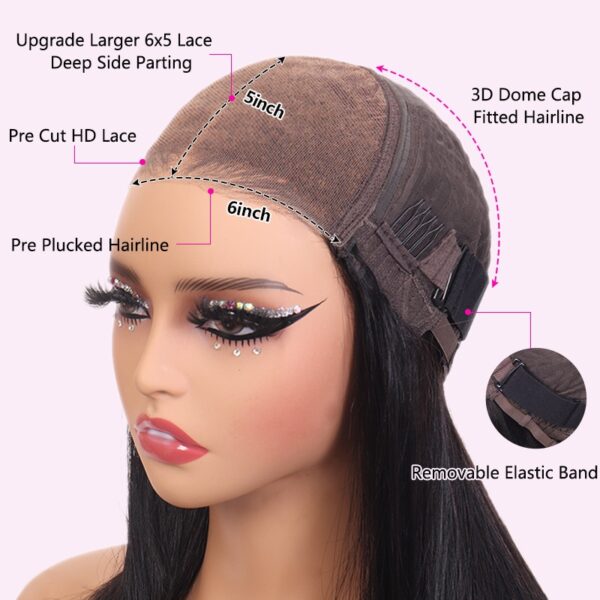 TRILL Straight Hair Wig with Bangs 6×5 Lace Wear Go Glueless Closure Wig 100% Human Hair
