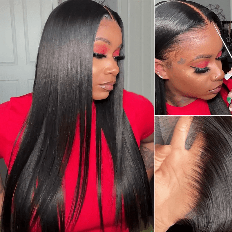 TRILL 13×4 Full Frontal Lace Wig Pre Plucked Straight Human Hair Wigs Glueless 13×6 HD Lace Bleached Knots