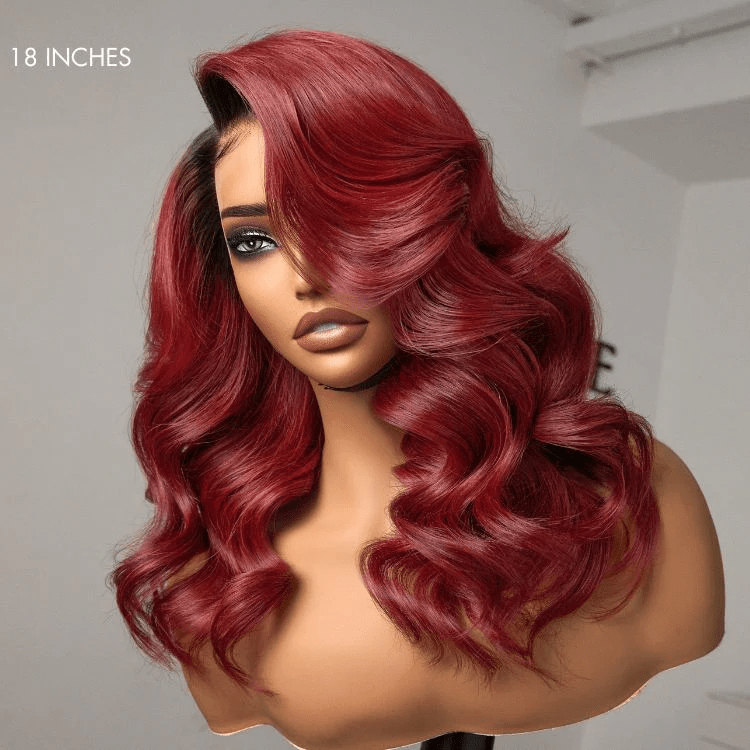 TRILL Limited Design - Gorgeous Loose Body Wave Red Hair Wig with Dark Roots Ear-to-Ear 13x4 Frontal Lace Wig(7-Day Crafting)