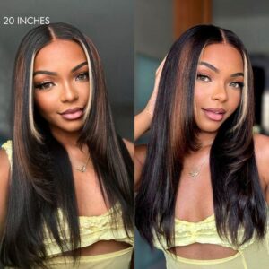TRILL Combo Color Highlights Layered Silky Straight Glueless 5x5 Closure Lace Long Wig