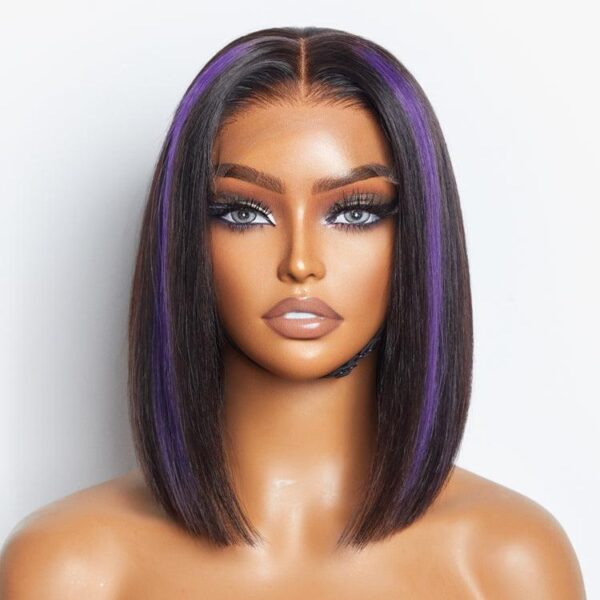 Limited Design | Purple Highlights Glueless 5x5 Closure HD Lace Bob Wig | Large & Small Cap Size(5-Day Crafting)
