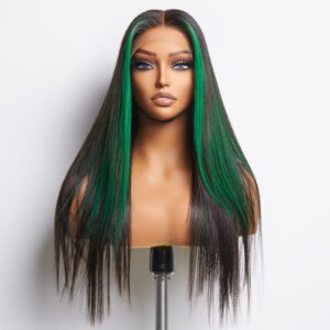 TRILL Limited Design | Green Highlight Silky Straight Glueless 5x5 Closure Lace Wig | Large & Small Cap Size(7-Day Crafting)