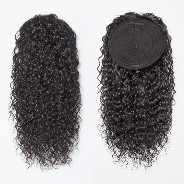 TRILL Water Wave Flexi-Fit Drawstring Ponytail Extension Human Hair Natural Black Curly Ponytail