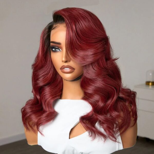 TRILL Limited Design - Gorgeous Loose Body Wave Red Hair Wig with Dark Roots Ear-to-Ear 13x4 Frontal Lace Wig(7-Day Crafting)