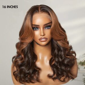 TRILL Copper Ombre Highlights Loose Body Wave Glueless 5x5 Closure Pre-Cut Lace Wig Breathable Cap(Middle Part)