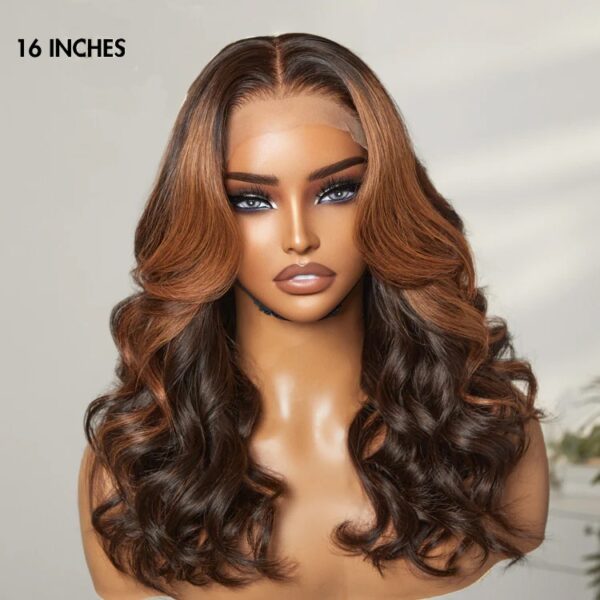 TRILL Copper Ombre Highlights Loose Body Wave Glueless 5x5 Closure Pre-Cut Lace Wig Breathable Cap(Middle Part)
