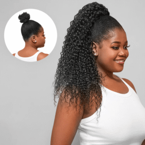 TRILL Water Wave Flexi-Fit Drawstring Ponytail Extension Human Hair Natural Black Curly Ponytail
