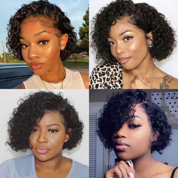 TRILL Short Curly Pixie Cut Bob Glueless 13×4 Lace Front Wigs Brazilian Cute Curly Human Hair 180% Density