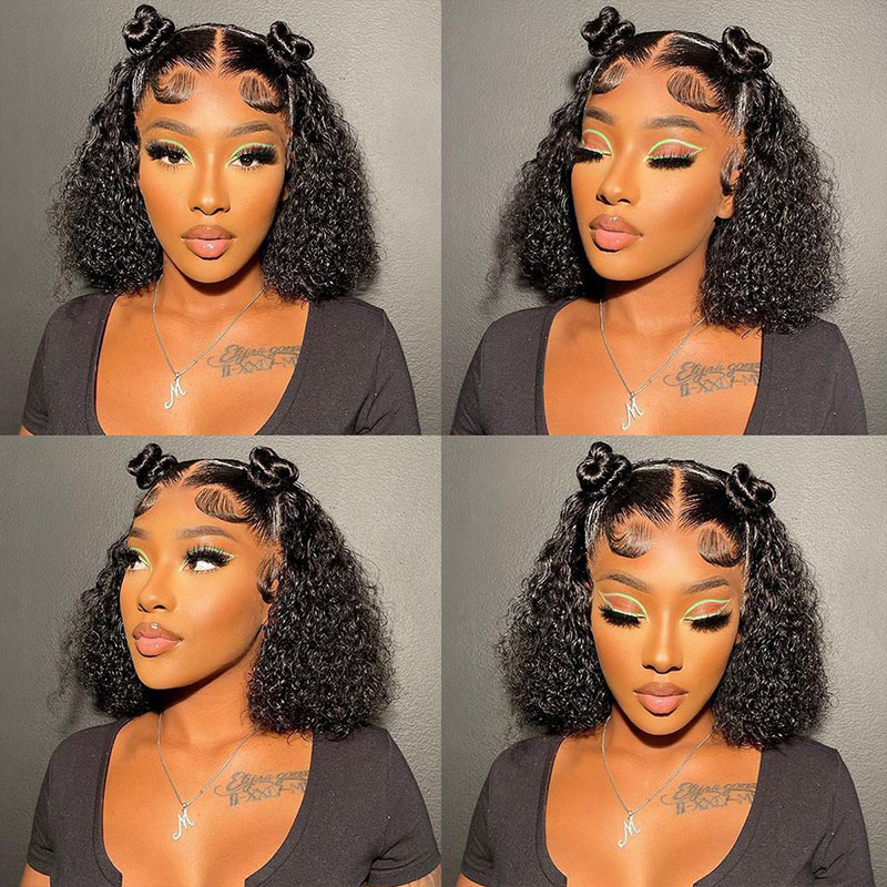 TRILL Short Curly Bob Wig 13×4 Glueless Lace Front Human Hair Wigs 150% Density