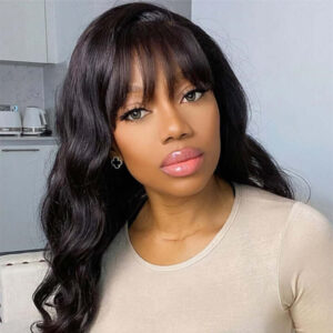 TRILL Body Wave Wig with Bangs 6×5 Wear Go Glueless Lace Closure Wig Curtain Bang Human Hair