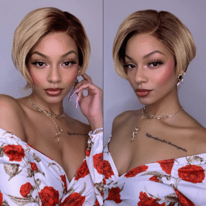 TRILL Ash Blonde Peekaboo Brown Pixie Cut Wig Glueless Minimalist HD Lace Short Blonde Wig Pre-Cut Lace