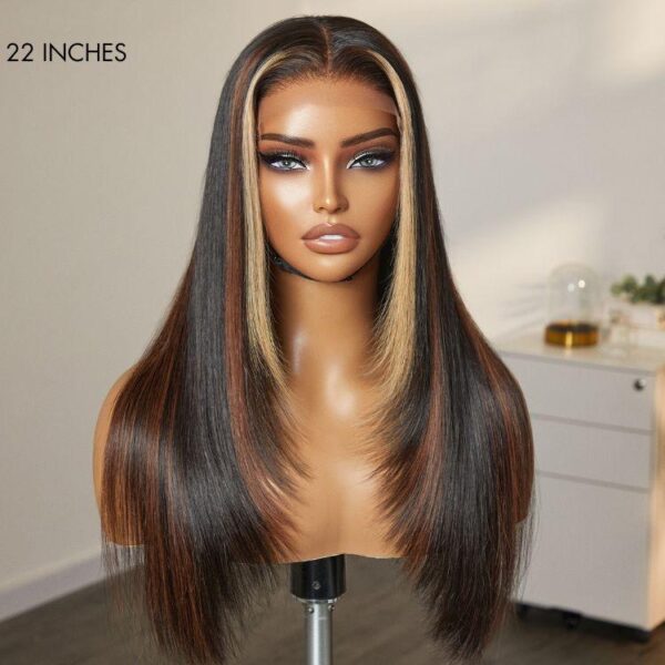 TRILL Combo Color Highlights Layered Silky Straight Glueless 5x5 Closure Lace Long Wig