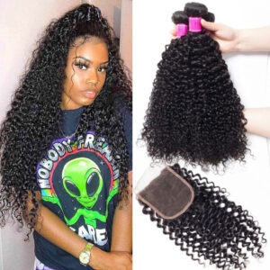 TRILL Brazilian Curly Virgin Hair With Closure 100% Human Hair Bundles With Closure Jerry Curly