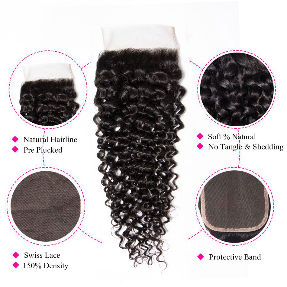 TRILL Brazilian Curly Virgin Hair With Closure 100% Human Hair Bundles With Closure Jerry Curly