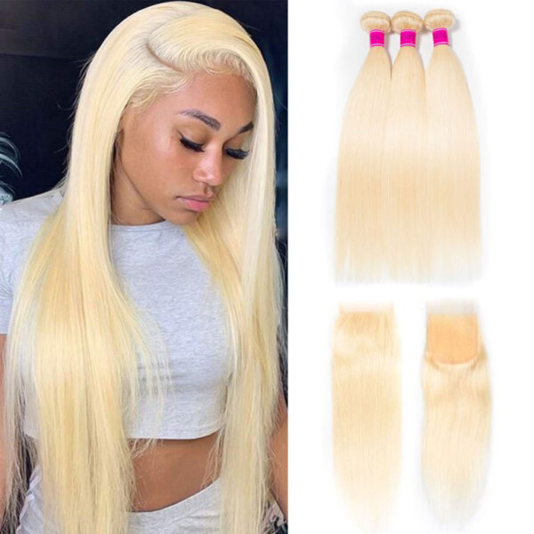 TRILL Brazilian 3 Bundles 613 Straight Virgin Human Hair With Lace Closure