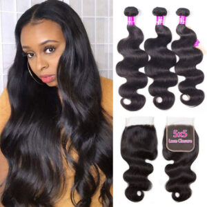 TRILL HD Lace Closure Body Wave 3 Bundles With 5×5 Lace Closure Human Hair Bundles