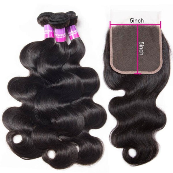 TRILL HD Lace Closure Body Wave 3 Bundles With 5×5 Lace Closure Human Hair Bundles