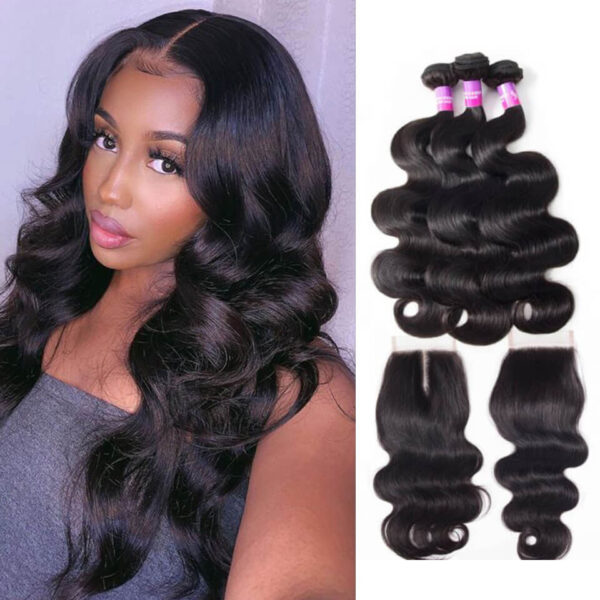 TRILL Bundles With Closure Brazilian Human Hair Weave Bundles Body Wave Hair 3 Bundles With Closure 10A Grade Virgin Human Hair Bundles With Closure