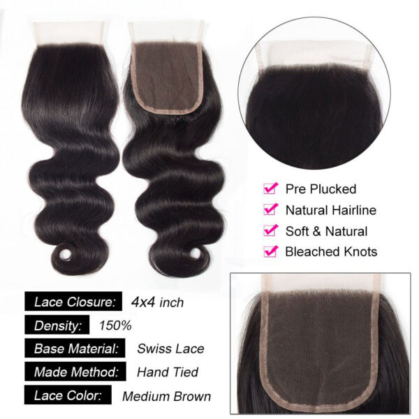 TRILL Bundles With Closure Brazilian Human Hair Weave Bundles Body Wave Hair 3 Bundles With Closure 10A Grade Virgin Human Hair Bundles With Closure