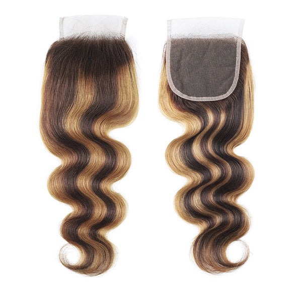 TRILL Highlight Honey Blonde Body Wave 3/4 Bundles with 5×5 HD Lace Closure 100% Human Hair Weave P4/27 Color
