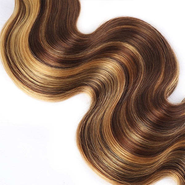 TRILL Highlight Honey Blonde Body Wave 3/4 Bundles with 5×5 HD Lace Closure 100% Human Hair Weave P4/27 Color