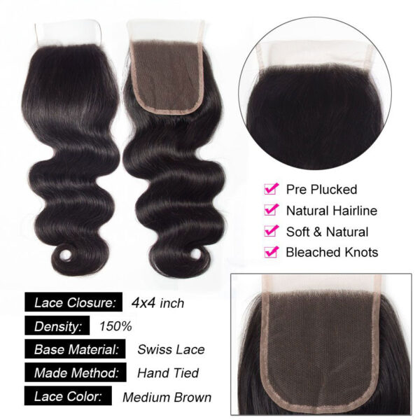 TRILL Peruvian Virgin Hair Body Wave 3 Bundles With Closure 10A Grade Human Hair With Closure