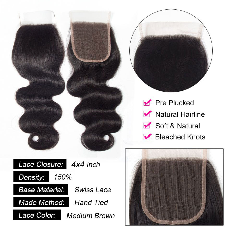 TRILL Peruvian Virgin Hair Body Wave 3 Bundles With Closure 10A Grade Human Hair With Closure