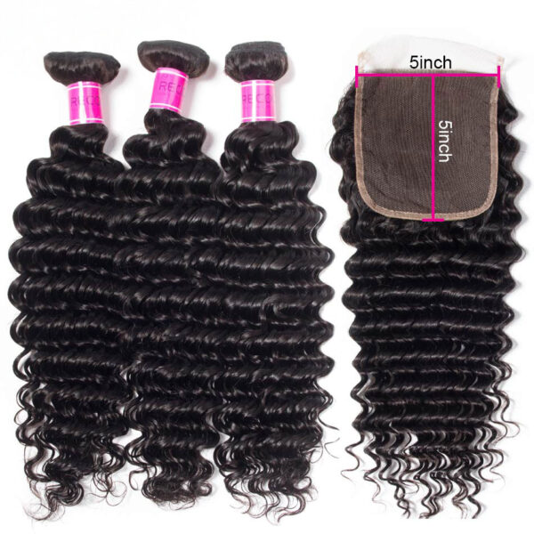 TRILL 5×5 HD Lace Closure With Bundles Deep Wave Brazilian Hair Weave Bundles Remy Human Hair Bundles With Closure