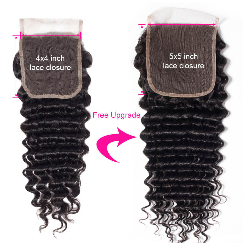 TRILL 5×5 HD Lace Closure With Bundles Deep Wave Brazilian Hair Weave Bundles Remy Human Hair Bundles With Closure