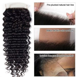 TRILL 5×5 HD Lace Closure With Bundles Deep Wave Brazilian Hair Weave Bundles Remy Human Hair Bundles With Closure