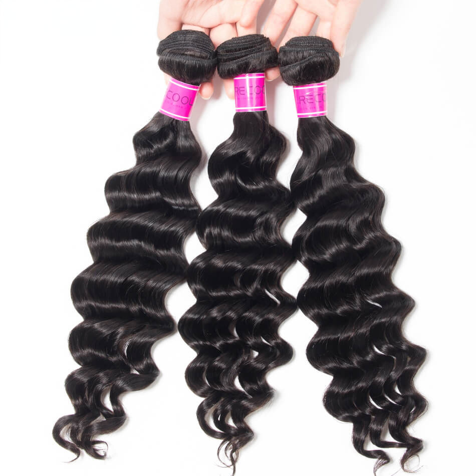 TRILL Virgin Hair 3 Bundles With Closure Loose Deep Wave 10A Peruvian Human Hair Bundles With Closure