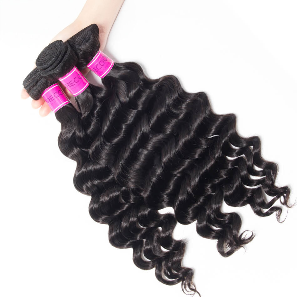 TRILL Virgin Hair 3 Bundles With Closure Loose Deep Wave 10A Peruvian Human Hair Bundles With Closure