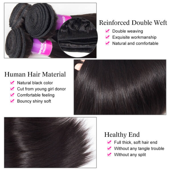 TRILL 5×5 HD Lace Closure with Bundles Straight 3 Bundles Swiss Lace 100% Human Hair Free Part