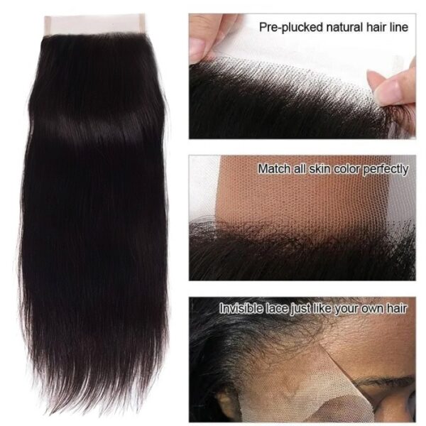 TRILL 5×5 HD Lace Closure with Bundles Straight 3 Bundles Swiss Lace 100% Human Hair Free Part