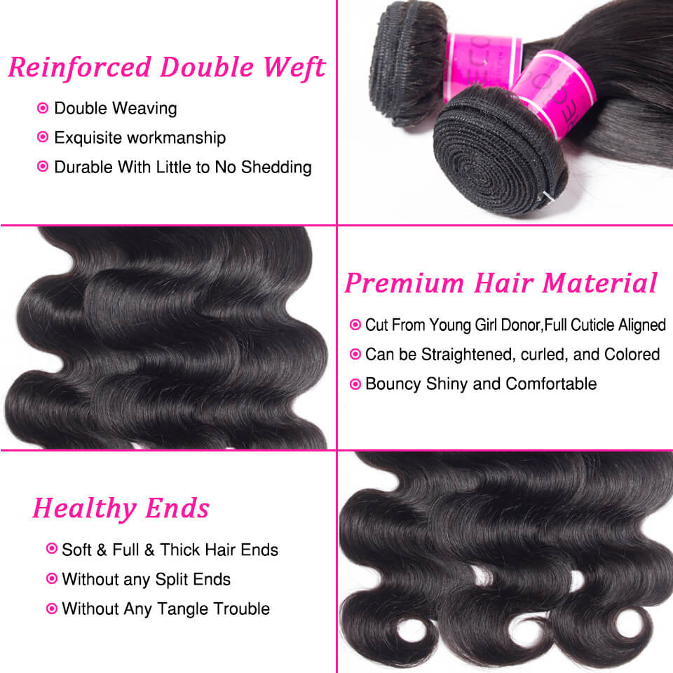 TRILL Malaysian Hair Body Wave 3 Bundles With Closure Recool Hair 10A Grade Virgin Human Hair With Closure