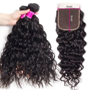 TRILL 5×5 HD Lace Closure With Bundles Water Wave Bundles With Closure Brazilian Hair Weave Bundles With Closure Remy