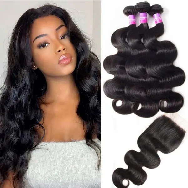 TRILL Peruvian Virgin Hair Body Wave 3 Bundles With Closure 10A Grade Human Hair With Closure