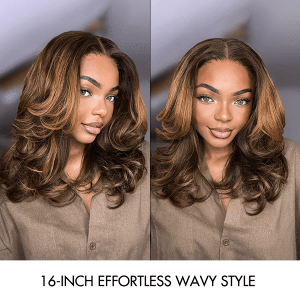 TRILL Effortlessly Chic Layered Haircut Wavy Glueless HD Minimalist Lace Short Wig