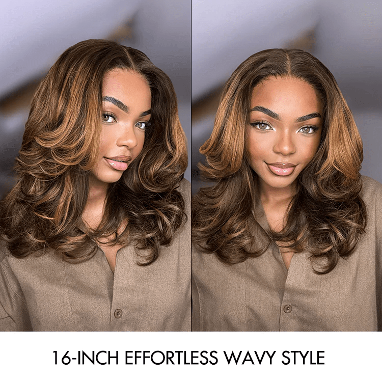 TRILL Effortlessly Chic Layered Haircut Wavy Glueless HD Minimalist Lace Short Wig
