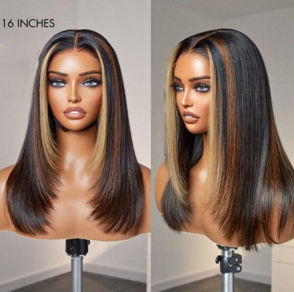 TRILL Combo Color Highlights Layered Silky Straight Glueless 5x5 Closure Lace Long Wig