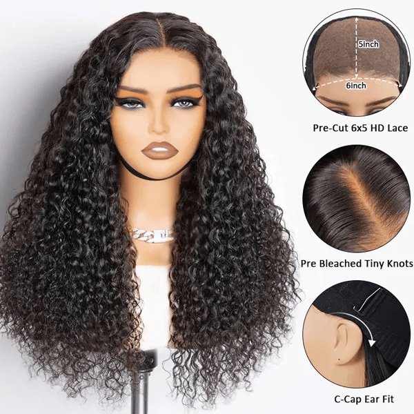 TRILL Deep Wave Wear Go Glueless 6×5 HD Lace Closure Wig Pre Bleached Knots | C-Cap