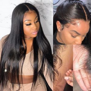 TRILL 13×4 Full Frontal Lace Wig Pre Plucked Straight Human Hair Wigs Glueless 13×6 HD Lace Bleached Knots