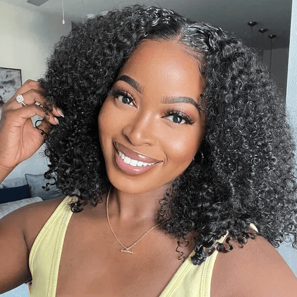 TRILL Kinky Curly Short Glueless 6×5 HD Lace Closure Bob Human Hair Wigs Pre Cut Lace Plucked Hairline