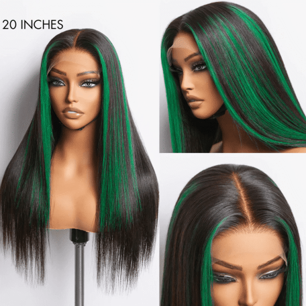 TRILL Limited Design | Green Highlight Silky Straight Glueless 5x5 Closure Lace Wig | Large & Small Cap Size(7-Day Crafting)