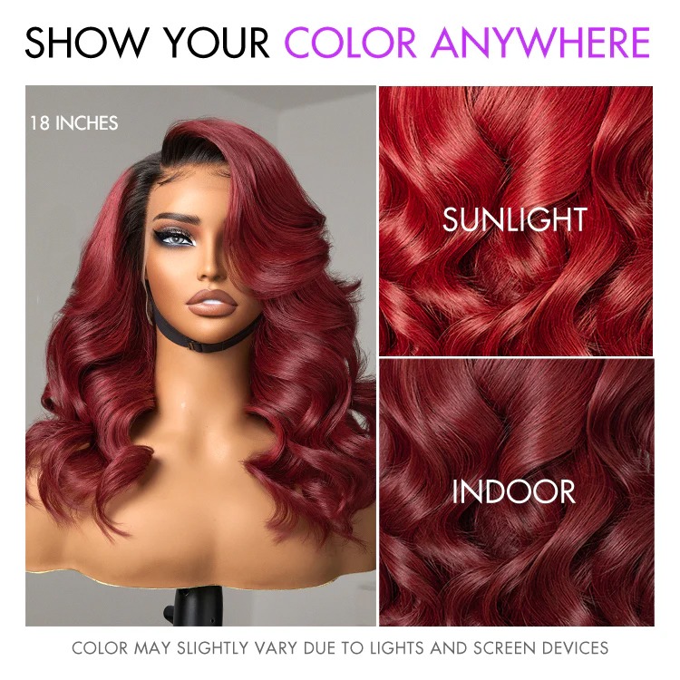 TRILL Limited Design - Gorgeous Loose Body Wave Red Hair Wig with Dark Roots Ear-to-Ear 13x4 Frontal Lace Wig(7-Day Crafting)