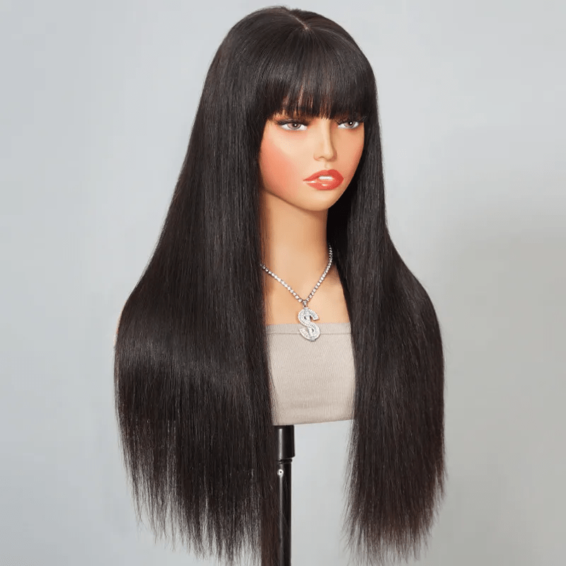 TRILL Straight Hair Wig with Bangs 6×5 Lace Wear Go Glueless Closure Wig 100% Human Hair