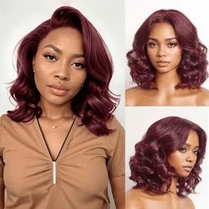 TRILL Short Loose Body Wave 6×5 HD Lace Glueless Wig Reddish Brown/99J Burgundy/Brown Color 100% Human Hair